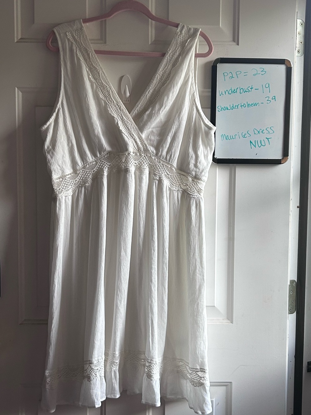 Maurices XXL White Crochet Lace Boho Midi Dress Smocked NWT - Picture 5 of 12
